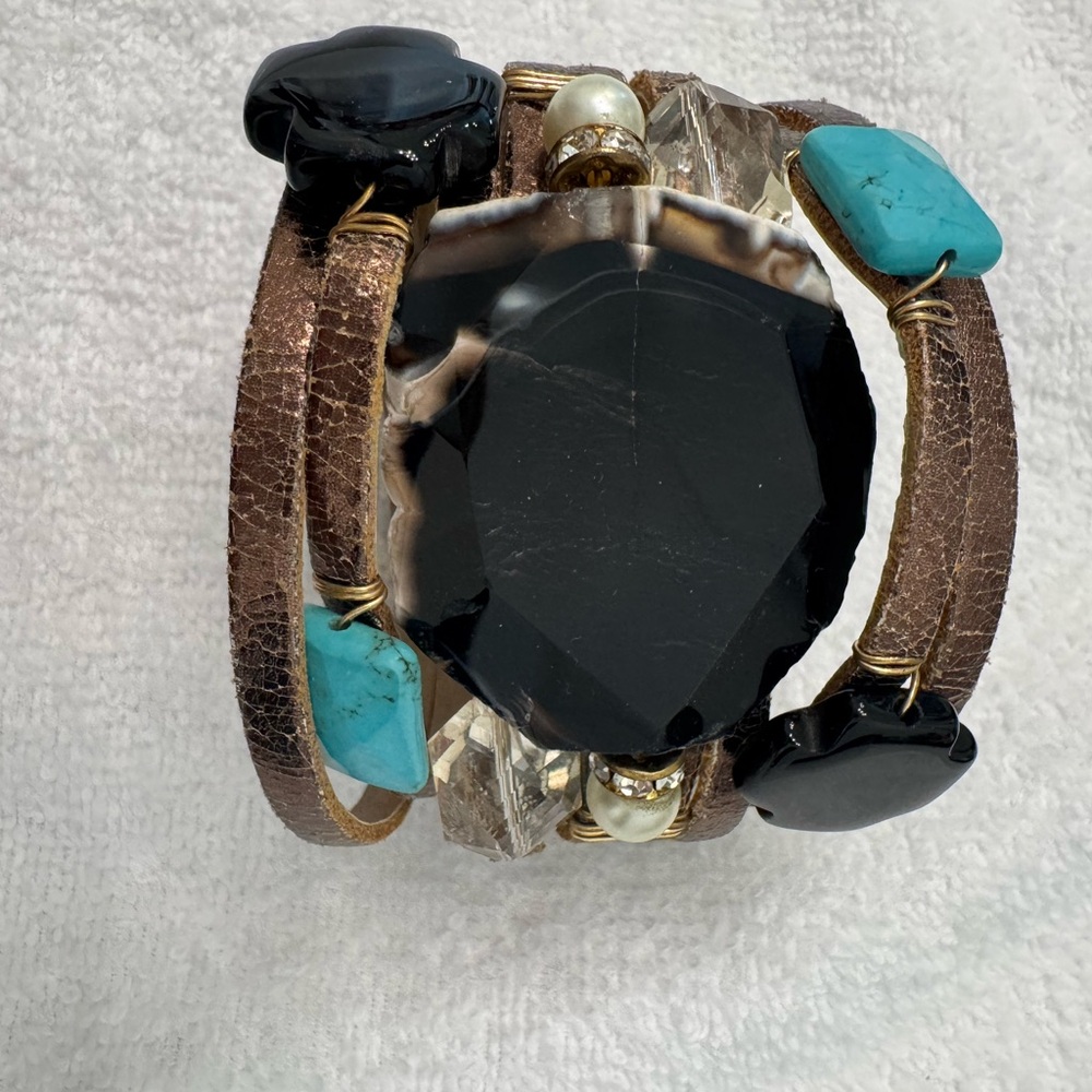 Black and Blue Bohemian Bracelet with Textured Design